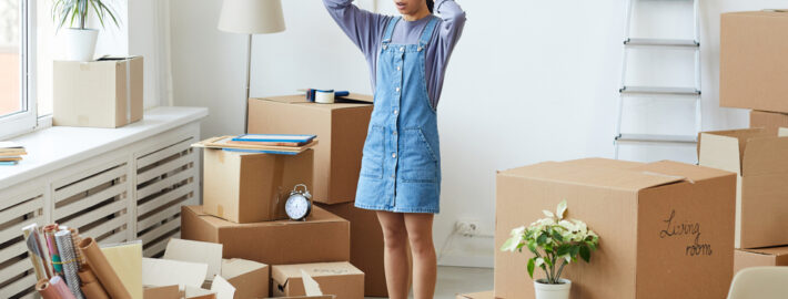 stressed woman decluttering home